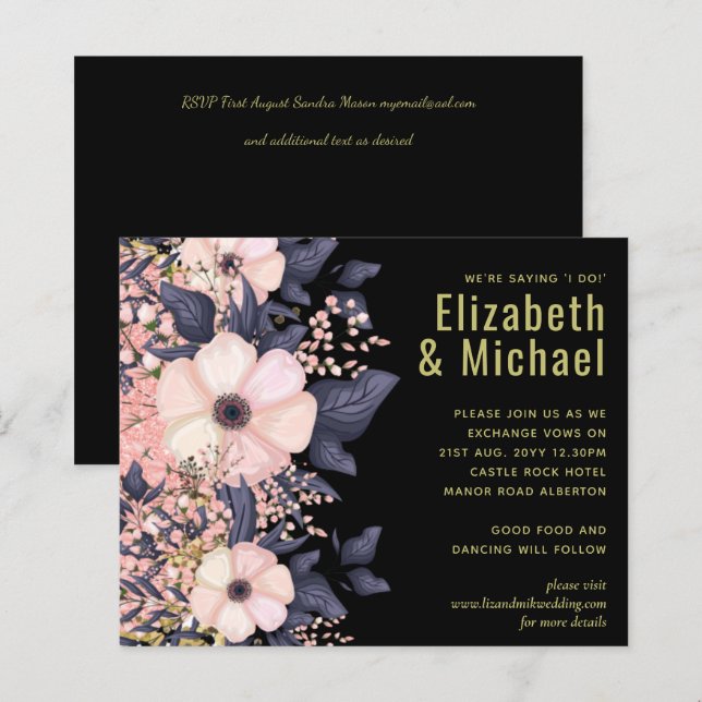 Blush Pink Dusty Blue Black Wedding Floral Budget (Front/Back)