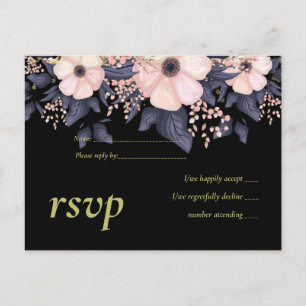 Blush Pink Dusty Blue Black Wedding Floral Budget Invitation Postcard