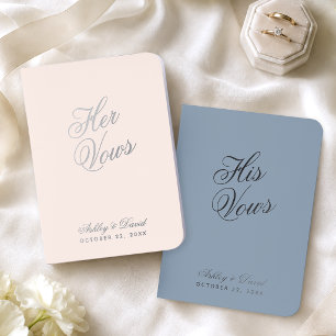 Blush Pink Dusty Blue Elegant Calligraphy Wedding Foil Vow Books