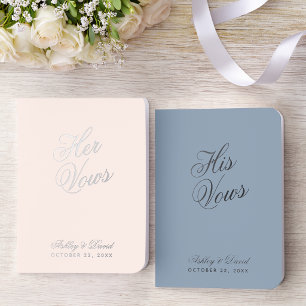 Blush Pink Dusty Blue Elegant Calligraphy Wedding  Foil Vow Books