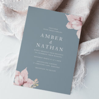 Blush Pink & Dusty Blue Elegant  Wedding Invitation