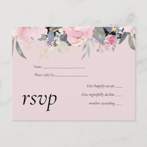 Blush Pink Dusty Blue Floral Wedding Budget Invitation Postcard