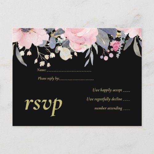 Blush Pink Dusty Blue Floral Wedding Budget Invitation Postcard