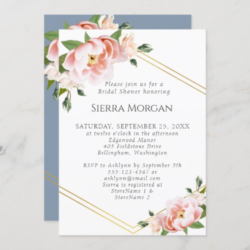 Blush Pink Dusty Blue Gold Geometric Bridal Shower Invitation