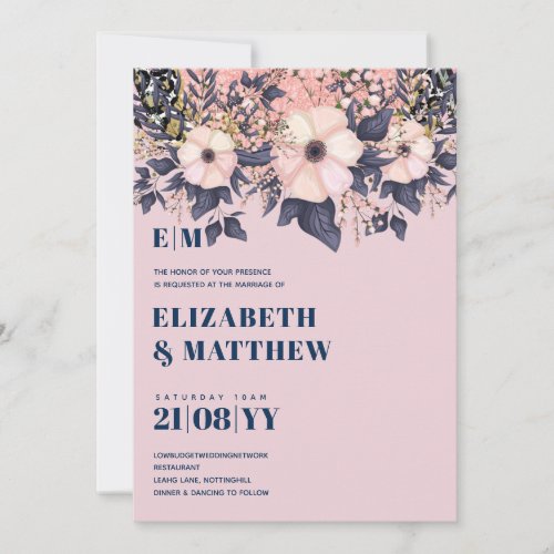 Blush Pink Dusty Blue Rosegold Floral Wedding Chic