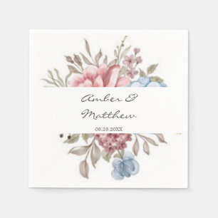 Blush Pink Dusty Blue Watercolor Peony Wedding Napkins