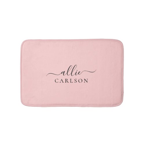 Blush Pink Dusty Pink Modern Minimalist Name Bath Mat