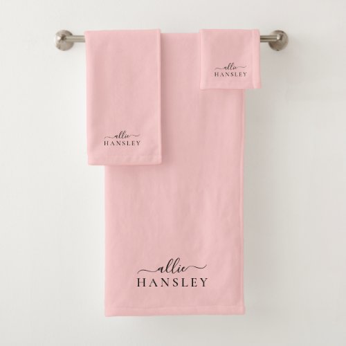 Blush Pink Dusty Pink Modern Minimalist Name Bath Towel Set