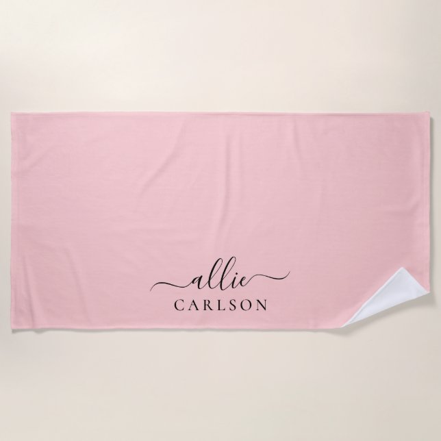 Blush Pink Dusty Pink Modern Minimalist Name Beach Towel (Front)