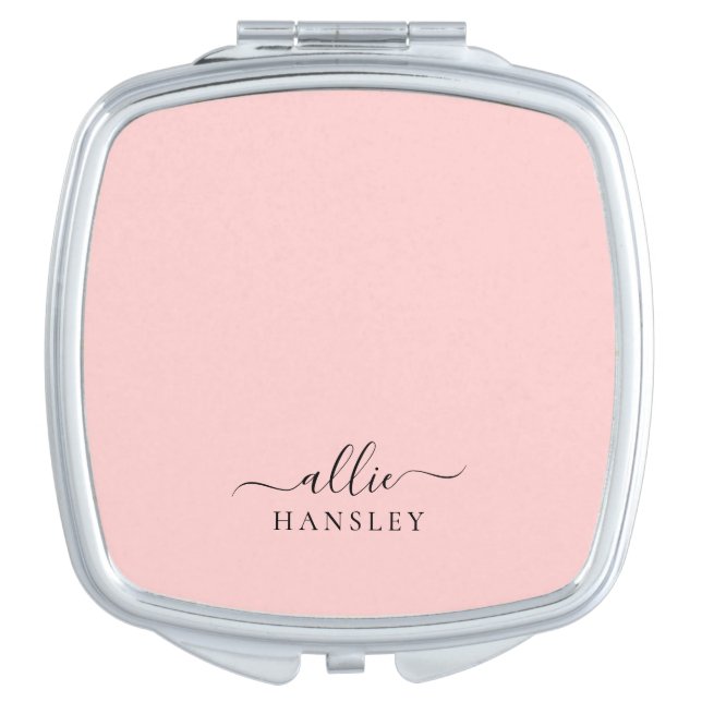 Blush Pink Dusty Pink Modern Minimalist Name Compact Mirror (Front)