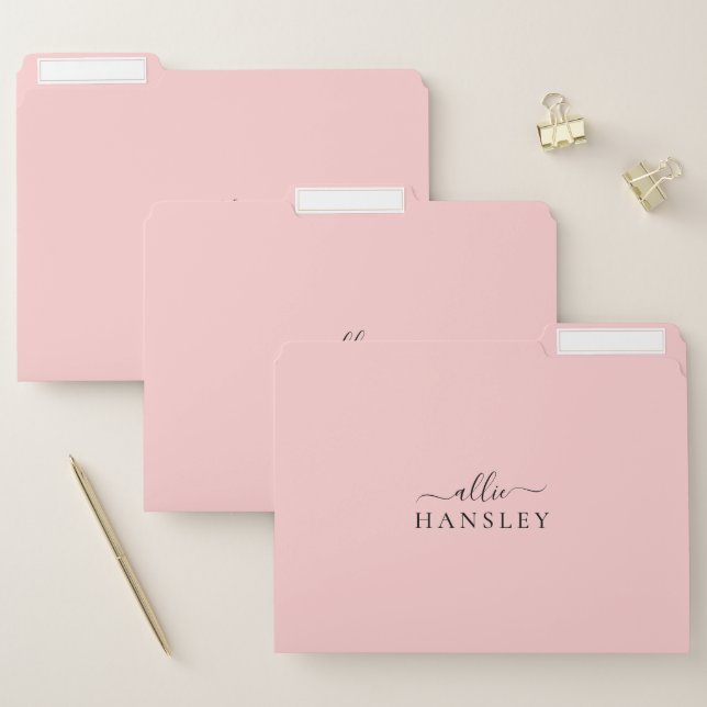 Blush Pink Dusty Pink Modern Minimalist Name File Folder (Set)