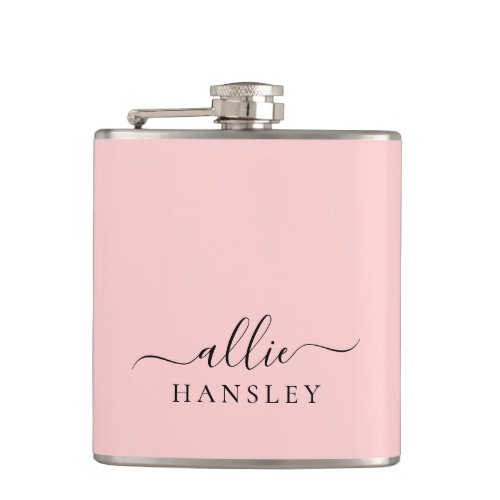 Blush Pink Dusty Pink Modern Minimalist Name Flask