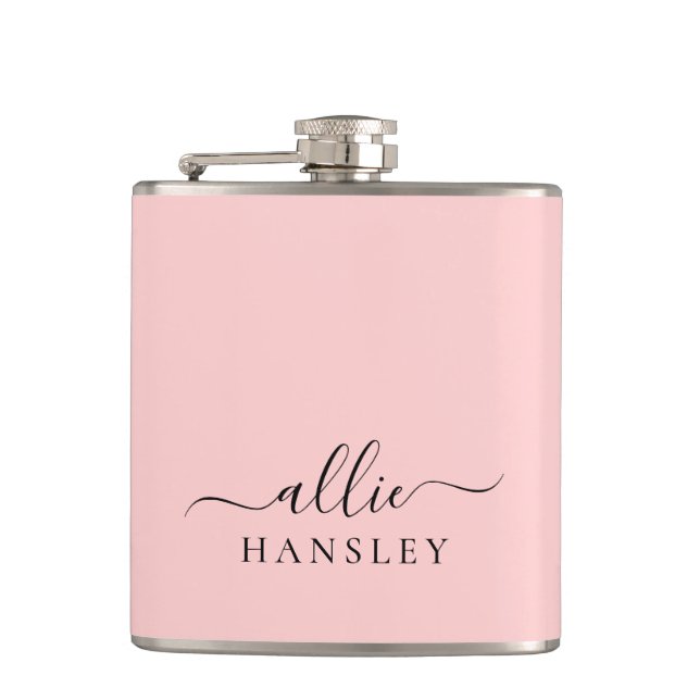 Blush Pink Dusty Pink Modern Minimalist Name Flask (Front)