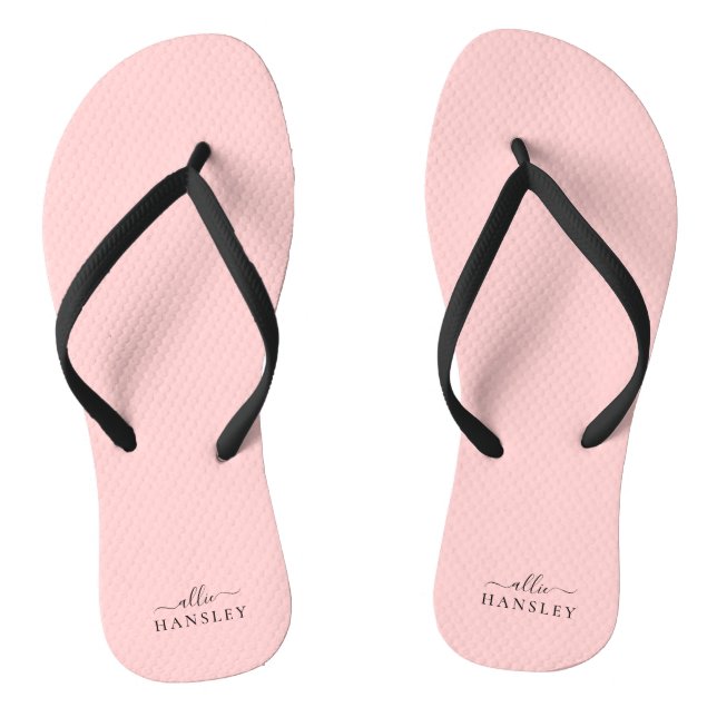 Blush Pink Dusty Pink Modern Minimalist Name Flip Flops (Footbed)