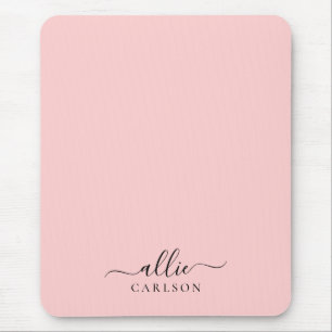 Blush Pink Dusty Pink Modern Minimalist Name Mouse Pad