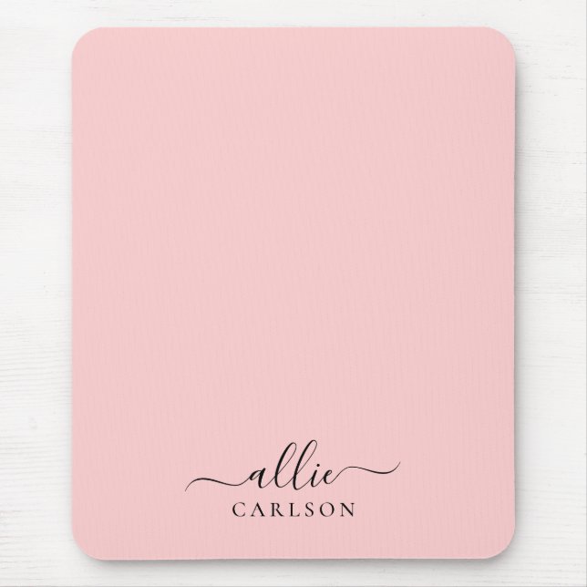 Blush Pink Dusty Pink Modern Minimalist Name Mouse Pad (Front)