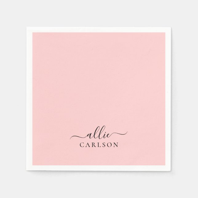 Blush Pink Dusty Pink Modern Minimalist Name Napkins (Front)