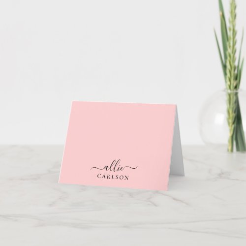 Blush Pink Dusty Pink Modern Minimalist Name Thank You Card