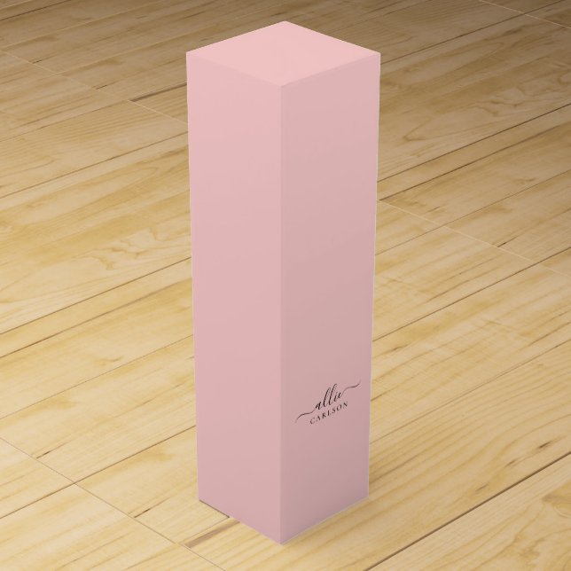 Blush Pink Dusty Pink Modern Minimalist Name Wine Box (Front)