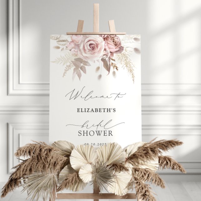 Blush Pink Dusty Rose Floral Bridal Shower Welcome Foam Board (Creator Uploaded)