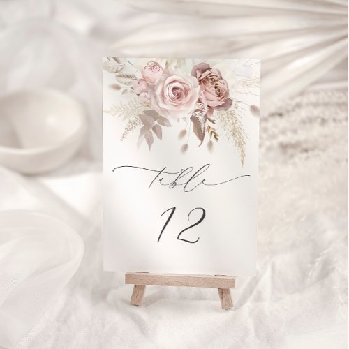 Blush Pink Dusty Rose Floral Wedding Table Number