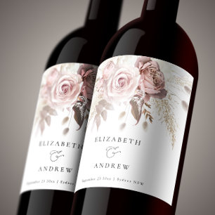 Blush Pink Dusty Rose Floral Wedding Wine Label