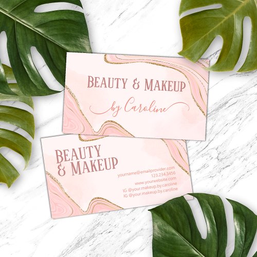 Blush Pink Dusty Rose Gold Marble Agate Art Business Card
