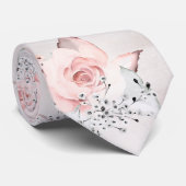 Blush Pink Dusty Rose Silver Gray Greenery Wedding Neck Tie (Rolled)