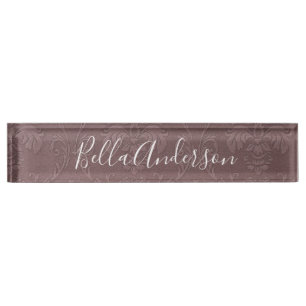 Blush Pink Dusty Rose Vintage Embossed Floral Chic Name Plate