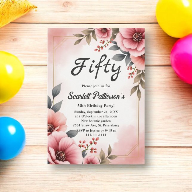 Blush Pink Dusty Rose Watercolor Floral Birthday Invitation (Creator Uploaded)