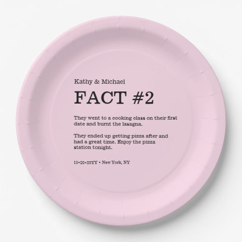 Blush pink dusty rose Wedding couple Fact  Paper Plates