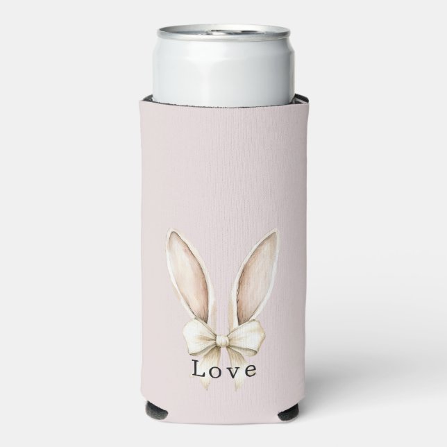 Blush Pink Easter Bunny Ears Bow Love Seltzer Can Cooler (Seltzer Front)