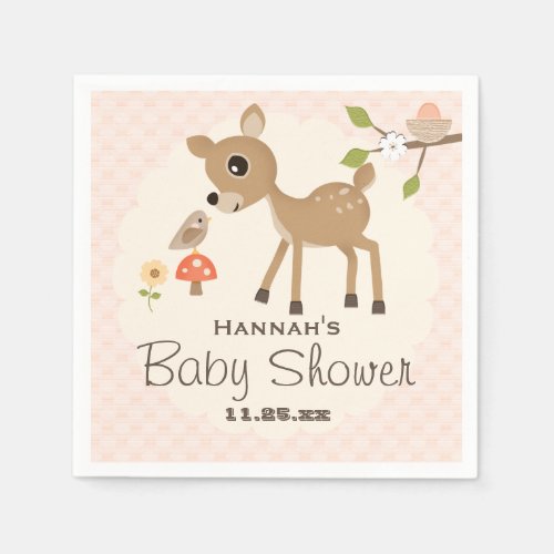 BLush Pink Egg Woodland Deer Baby Shower Paper Napkins