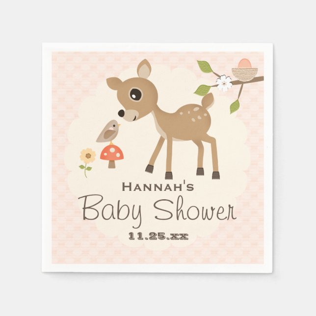 BLush Pink Egg Woodland Deer Baby Shower Paper Napkins (Front)