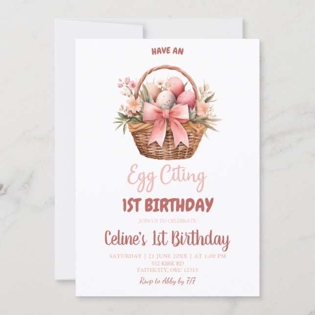 Blush Pink Eggciting Birthday Invitation (Front)