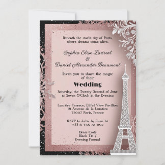 Blush Pink Eiffel Tower Destination Paris Wedding Invitation