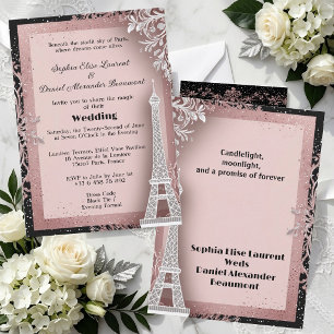Blush Pink Eiffel Tower Destination Paris Wedding  Invitation
