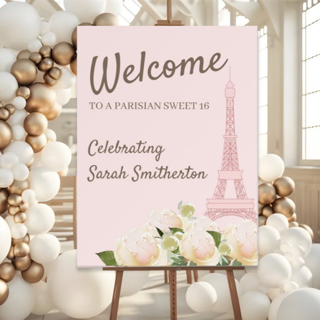 Blush Pink Eiffel Tower Parisian Sweet 16  Foam Board (Welcome to a Parisian Sweet 16 sign)
