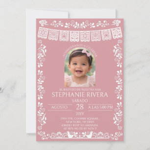 Blush Pink El Bautizo Girl Photo Baptism Invitation