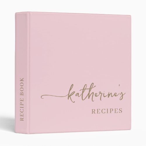 Blush Pink Elegance Monogram Cookbook Recipe  3 Ring Binder