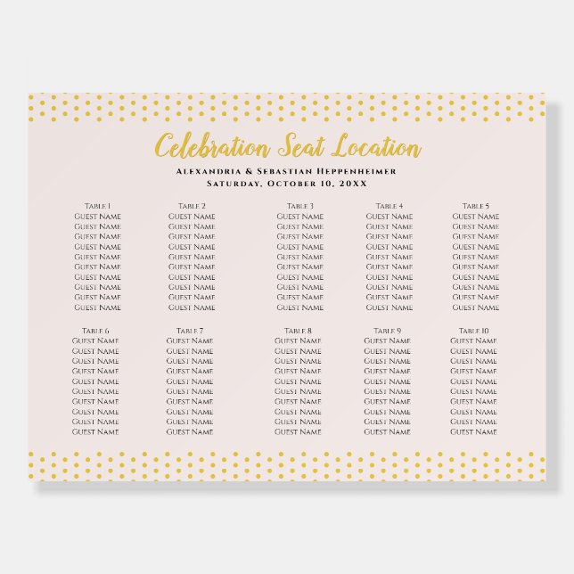 Blush Pink Elegant 10 Table Seating Chart Foam Board (Front)