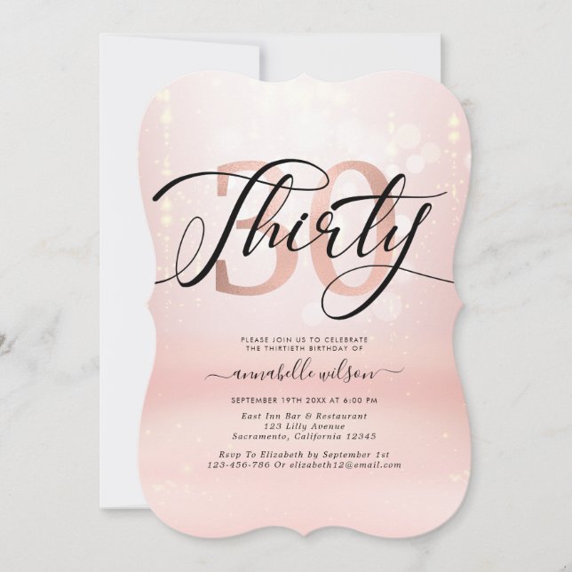 Blush Pink Elegant 30th Birthday  Invitation (Front)