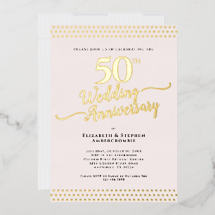 Blush Pink Elegant 50th Wedding Anniversary Gold Foil Invitation