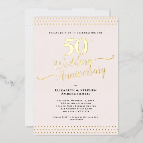 Blush Pink Elegant 50th Wedding Anniversary Gold Foil Invitation