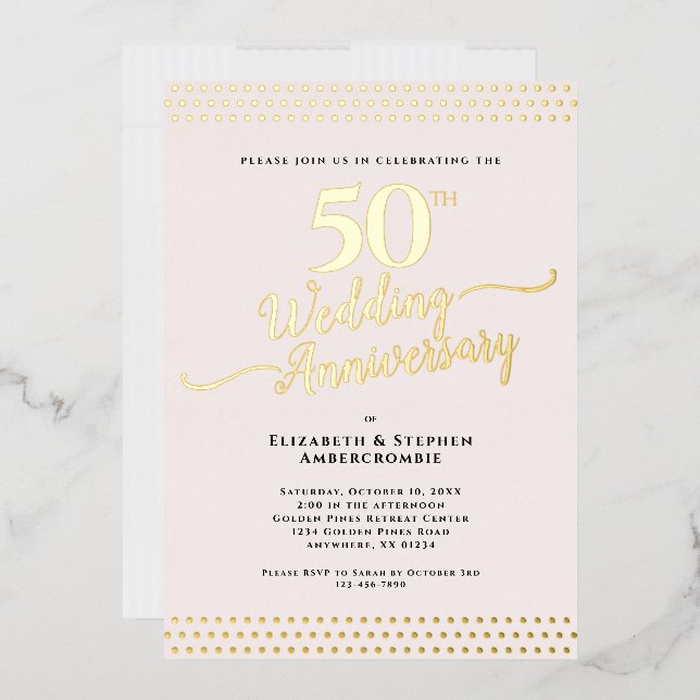 Blush Pink Elegant 50th Wedding Anniversary Gold Foil Invitation (Envelope)