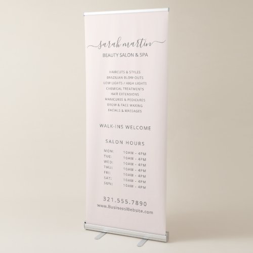 Blush Pink Elegant Beauty Salon Business Retractable Banner