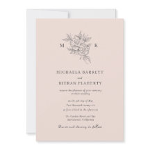 Blush Pink Elegant Botanical Monogram Wedding