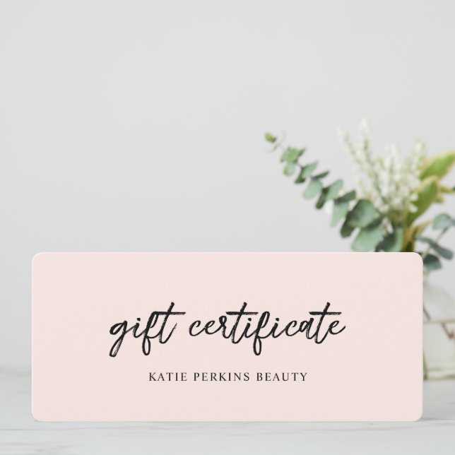 Blush Pink Elegant Business Gift Certificate (Standing Front)