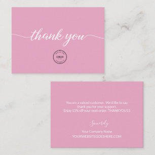 Blush Pink Elegant Business logo thank you script Note Card