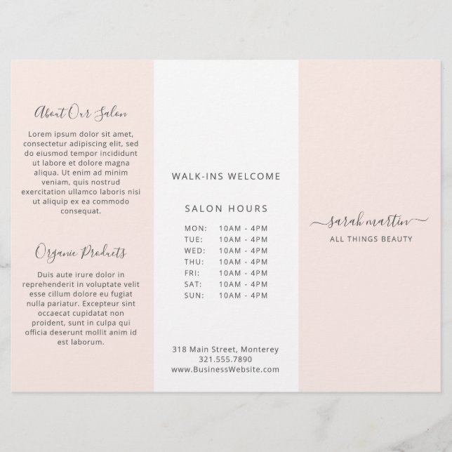 Blush Pink Elegant Business Trifold Brochure (Front)